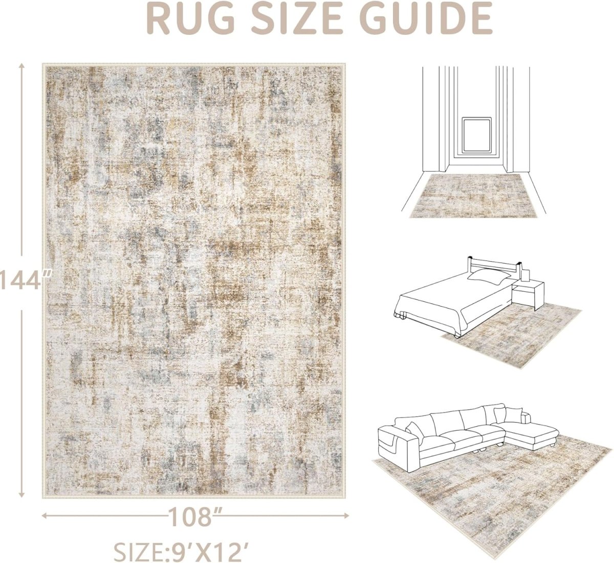 Area Rugs 6x9 Living Room: Washable Rug Modern Abstract Large Rug Soft Non Slip Neutral Rugs Stain Resistant Indoor Carpet for Bedroom Kitchen Dining Room Table Nursery Home Office Rugs(Beige,6x9) - Homesidy.com