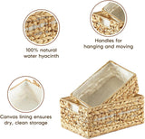 Greenatural Water Hyacinth Storage Baskets Set of 2, Handwoven Rectangular Organizer Trays with Wooden Bead Handles, Nested Wicker Bins for Shelf, Bathroom, Kitchen, Office, Natural Decor - Homesidy.com