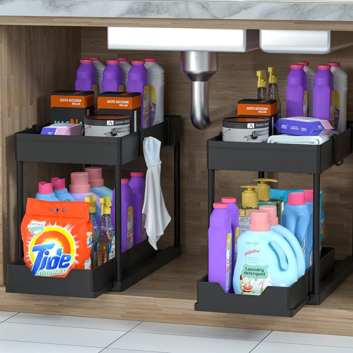 DEKAVA Under Sink Organizer 2 Pack, Bathroom Cabinet Organizer, 2 Tier Sliding Cabinet Basket Organizer Drawer, Multi - Purpose Bath Collection Baskets for Bathroom (Black) - Homesidy.com