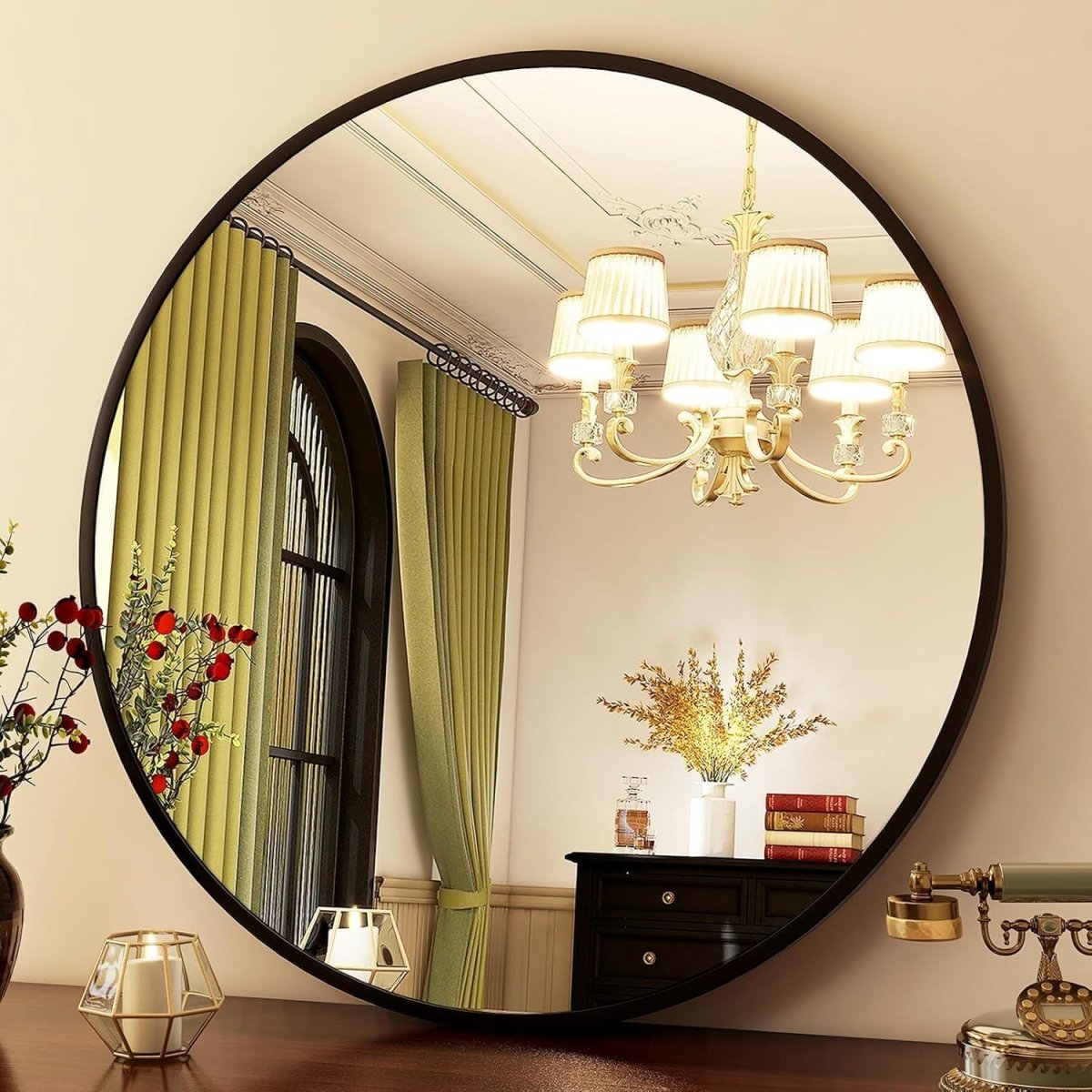 HARRITPURE Round Mirror 30 Black Wall Mounted Circle Mirrors Vanity Mirror with Brushed Aluminum Alloy Frame Modern Decoration for Bathroom, Living Room, Vanity, Bedroom, Entryway - Homesidy.com