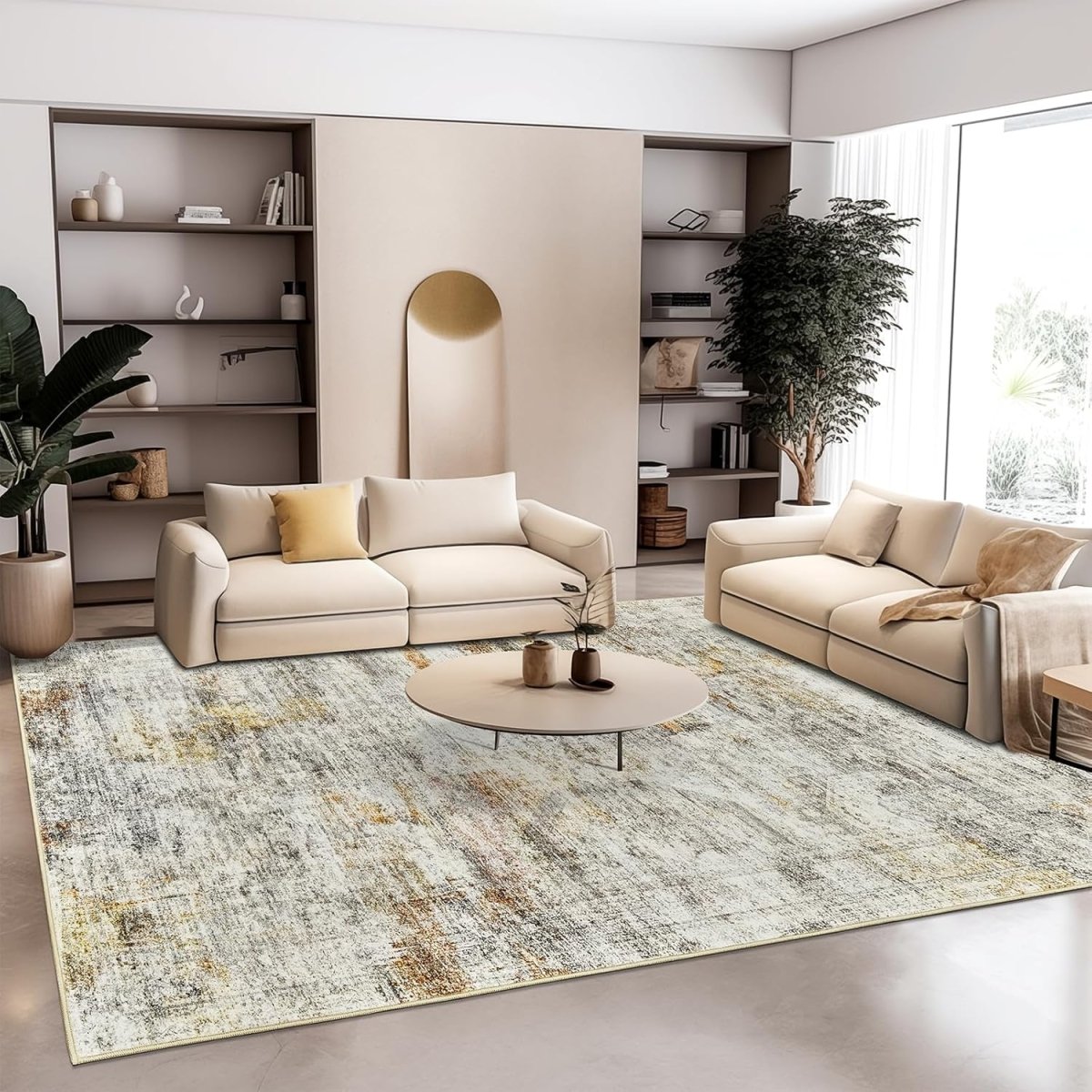 Soalmost Washable Area Rug 8x10, Large Soft Rugs for Living Room Vintage Beige Carpet 8x10 Area Rugs for Bedroom Dining Room Non - Slip Stain Resistant Under Table Rug - Homesidy.com