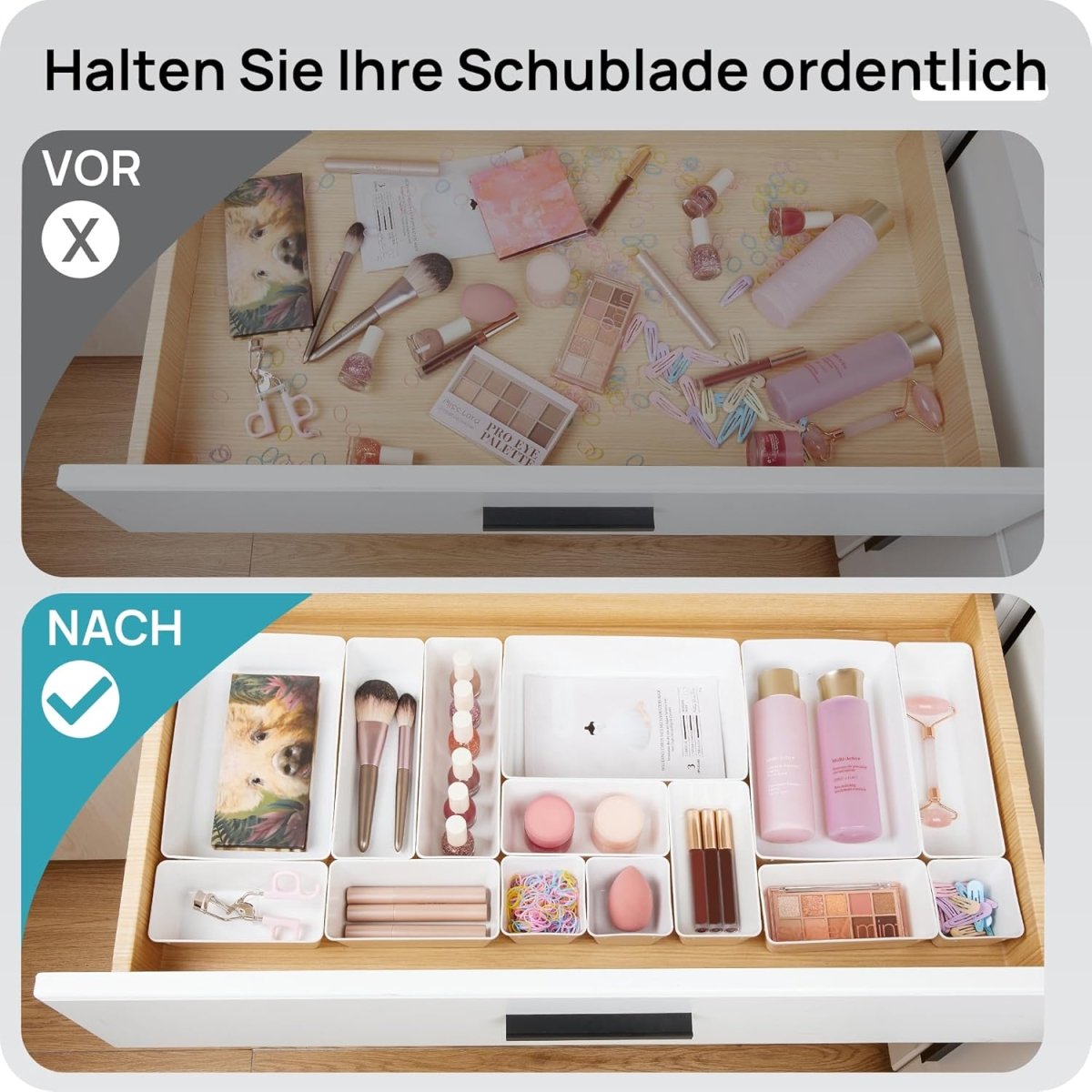 Vtopmart 25 PCS Clear Plastic Drawer Organizers Set, 4 - Size Versatile Bathroom and Vanity Drawer Organizer Trays, Storage Bins for Makeup, Bedroom, Kitchen Gadgets Utensils and Office - Homesidy.com