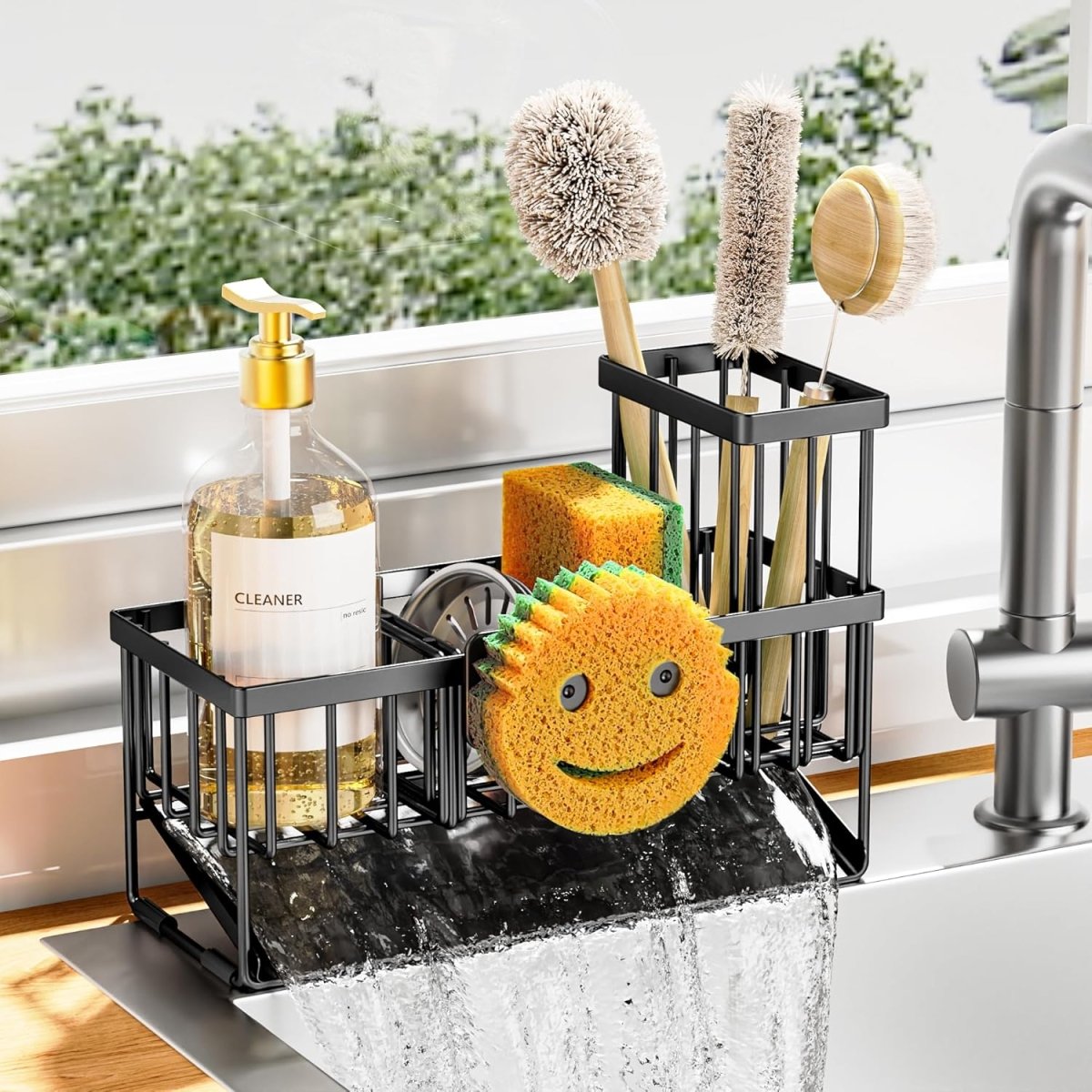 Cisily Kitchen Sink Caddy Organzier with High Brush Holder, Sponge Holder for Sink, 304 Rustproof Stainless, Kitchen Countertop Soap Dispenser Organizer, Kitchen Decor and Accessories - Homesidy.com