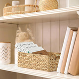 Greenatural Water Hyacinth Storage Baskets Set of 2, Handwoven Rectangular Organizer Trays with Wooden Bead Handles, Nested Wicker Bins for Shelf, Bathroom, Kitchen, Office, Natural Decor - Homesidy.com
