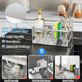 Cisily Kitchen Sink Caddy Organzier with High Brush Holder, Sponge Holder for Sink, 304 Rustproof Stainless, Kitchen Countertop Soap Dispenser Organizer, Kitchen Decor and Accessories - Homesidy.com