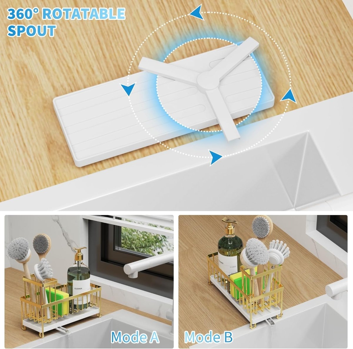 Cisily Black Sponge Holder for Kitchen Sink, Sink Caddy Organizer with High Brush Holder, Kitchen Countertop Organizers and Storage Essentials, Rustproof 304 Stainless Steel, Soap Dispenser Organize - Homesidy.com