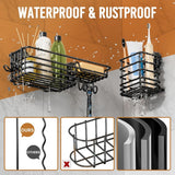 LEVERLOC Shower Caddy Suction Cup, 2 Pack Shower Shelves for Inside Shower with Hooks &amp; Soap Holder, NO - Drilling Bathroom Shower Organizer, Rustproof Meatl Shower Holder Storage, Black - Homesidy.com