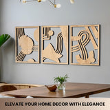 qmmp Modern Wooden Wall Sculptures - Set of 3 - MDF - Oak - Home Decor Accent - Large Wall Art for Living Room, Bedroom, Office - Easy Installation (Oak, Medium - Mountain and Sun, Unframed) - Homesidy.com