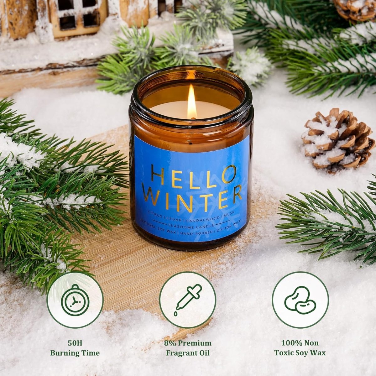 Winter Candle Gift Set, 4 Pack 7 oz Soy Scented Candles for Home, Christmas, Holiday &amp; Birthday Gifts for Women &amp; Men, Includes Hello Winter, Pine &amp; Cedarwood, Hot Cocoa, and Vanilla Cupcake - Homesidy.com
