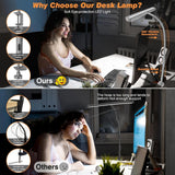 Airlonv LED Desk Lamp for Office Home, Eye - Caring Desk Light with Stepless Dimming Adjustable Flexible Gooseneck, 10W USB Adapter Desk Lamp with Clamp for Reading, Study, Workbench (Black) - Homesidy.com