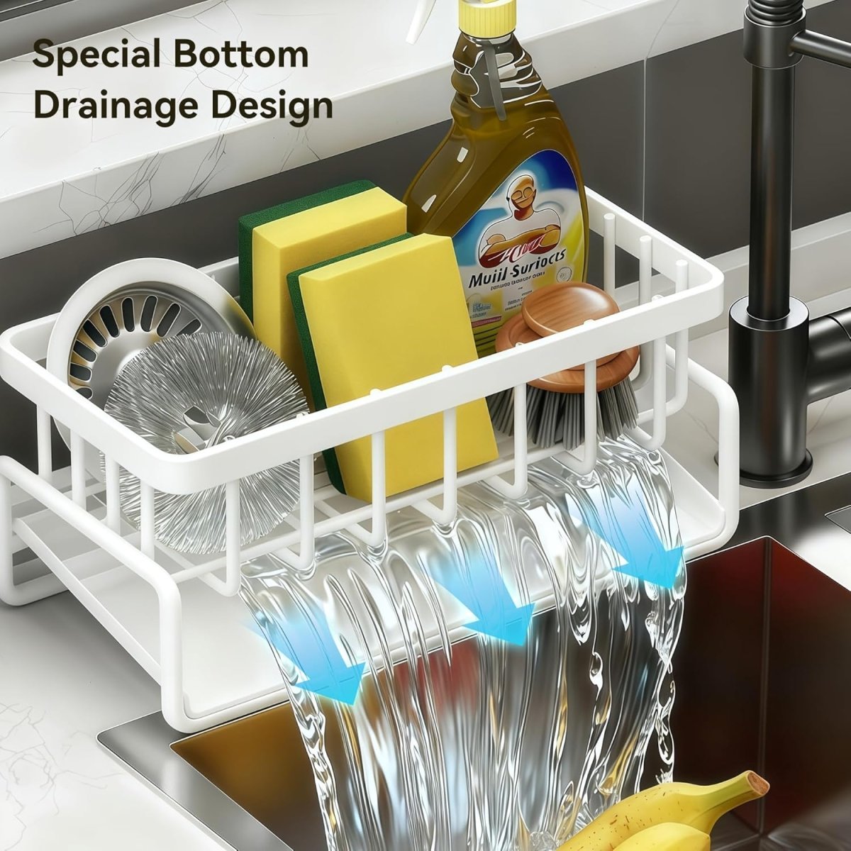Lotgnimry Sponge Holder for Kitchen, Sink Caddy Organizer Rack for Kitchen Accessories, Soap Dispenser Countertop Organizer Essentials for Home (Black) - Homesidy.com
