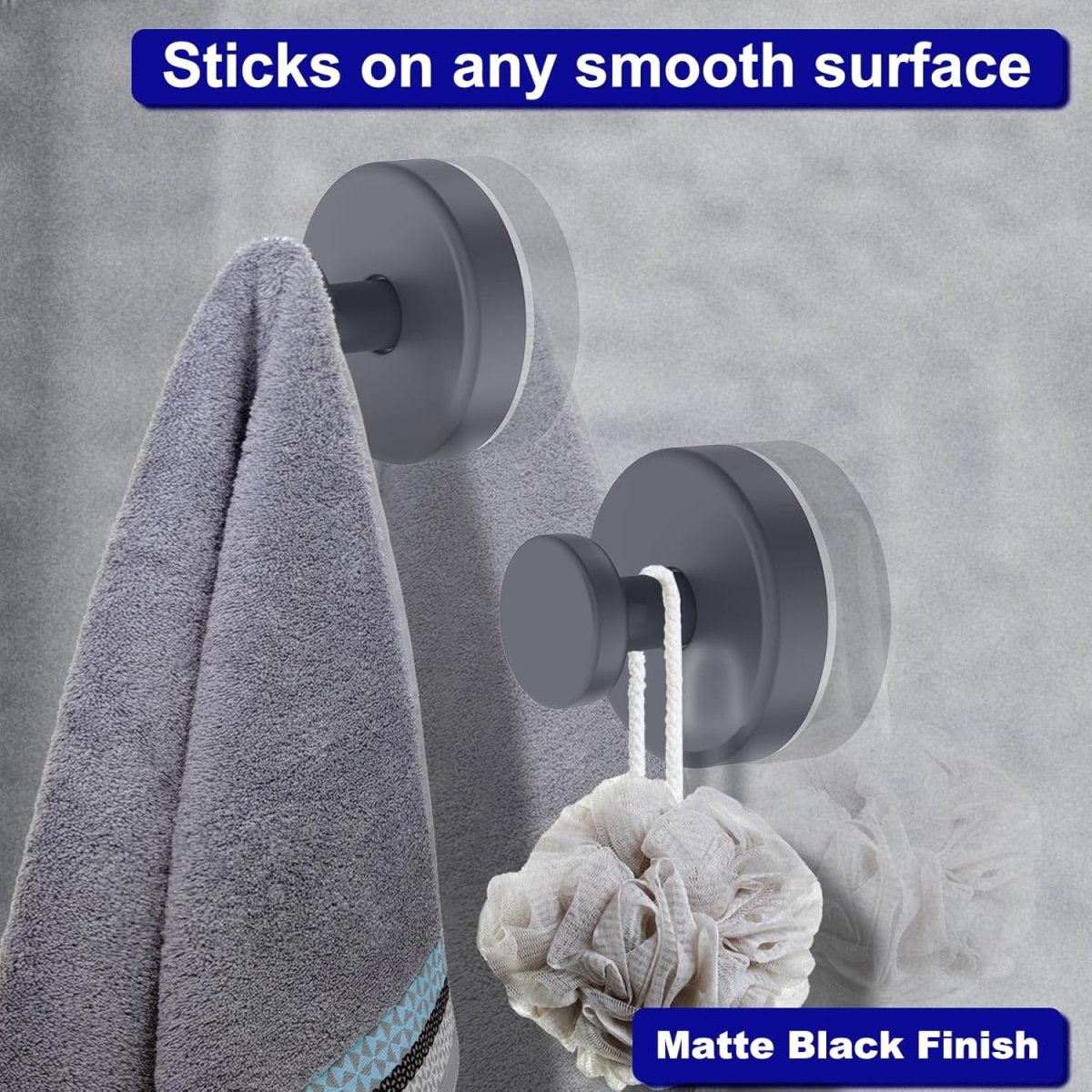Bntuk Suction Cup Hooks for Shower, Removable Towel Hooks for Bathroom Window Glass Door Wall, Bath Robe Looafh Wreath Hook for Hanging - 2 Pack, Black - Homesidy.com