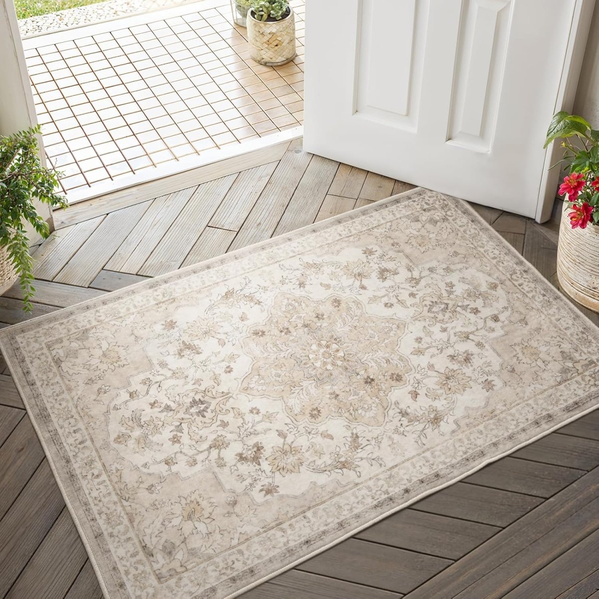 AMADA HOMEFURNISHING 8x10 Washable Area Rug, Low - Profile Large Area Rug with Non - Slip Backing &amp; Durable Edge Binding, Vintage Large Rugs for Living Room, Bedroom, Dinning Room - Homesidy.com