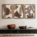 qmmp Modern Wooden Wall Sculptures - Set of 3 - MDF - Oak - Home Decor Accent - Large Wall Art for Living Room, Bedroom, Office - Easy Installation (Oak, Medium - Mountain and Sun, Unframed) - Homesidy.com