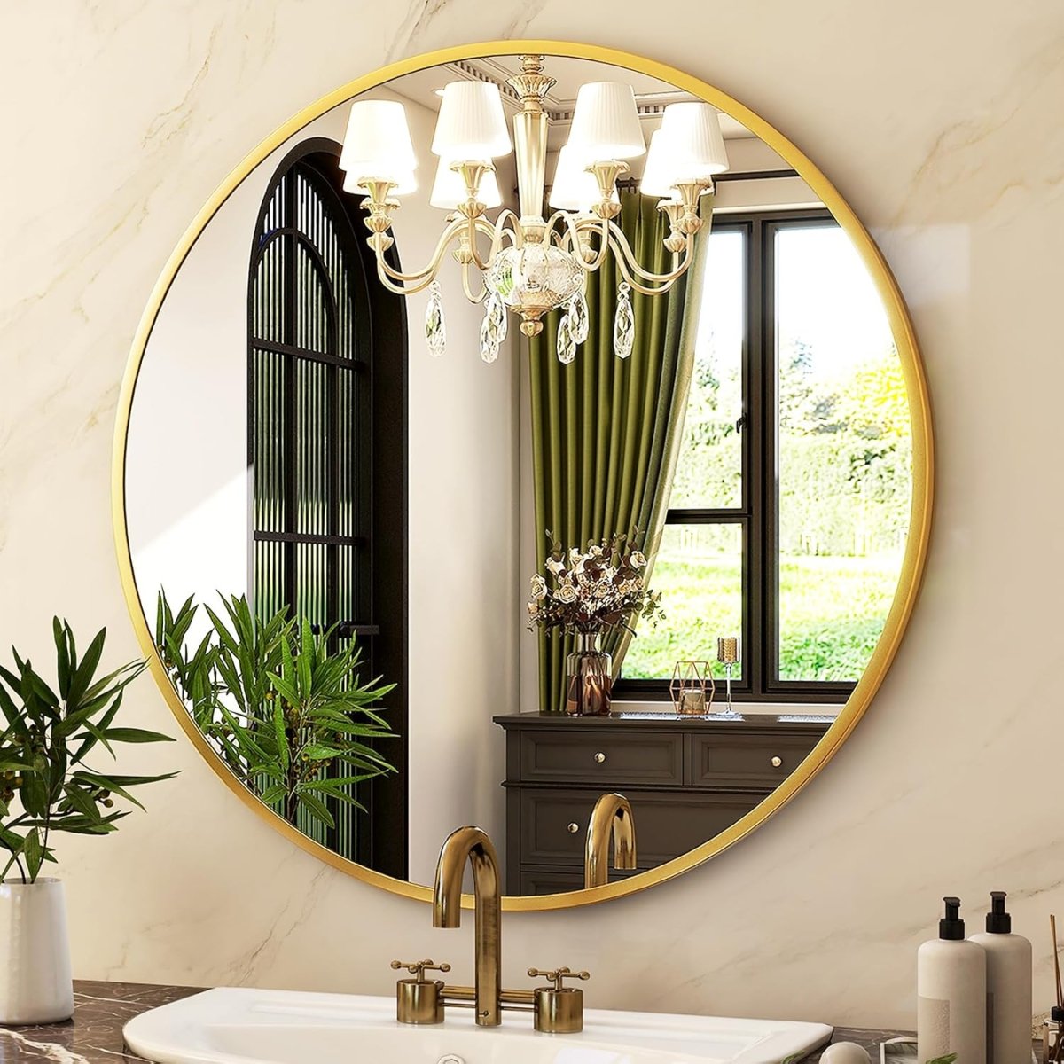HARRITPURE Round Mirror 30 Black Wall Mounted Circle Mirrors Vanity Mirror with Brushed Aluminum Alloy Frame Modern Decoration for Bathroom, Living Room, Vanity, Bedroom, Entryway - Homesidy.com