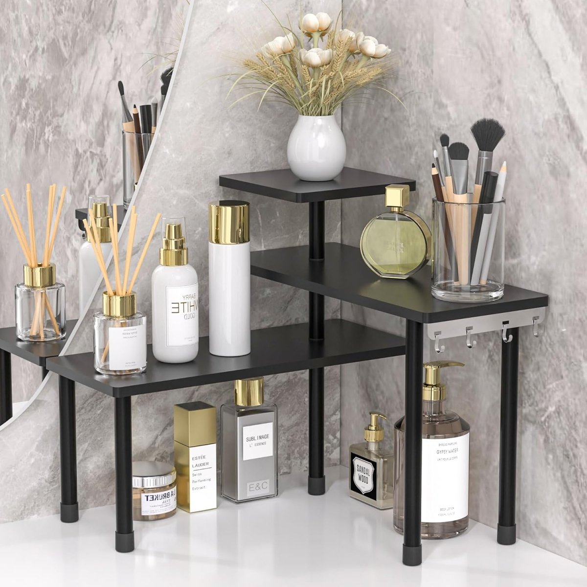 JayRex Countertop Organizer Organization, 3 Tier Moveable Corner Shelf Organizer for Kitchen, Bathroom, Spice Rack, Coffee Area, Over Sink, Dresser Table (Rustic Brown) - Homesidy.com