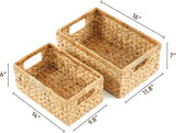 Greenatural Water Hyacinth Storage Baskets Set of 2, Handwoven Rectangular Organizer Trays with Wooden Bead Handles, Nested Wicker Bins for Shelf, Bathroom, Kitchen, Office, Natural Decor - Homesidy.com