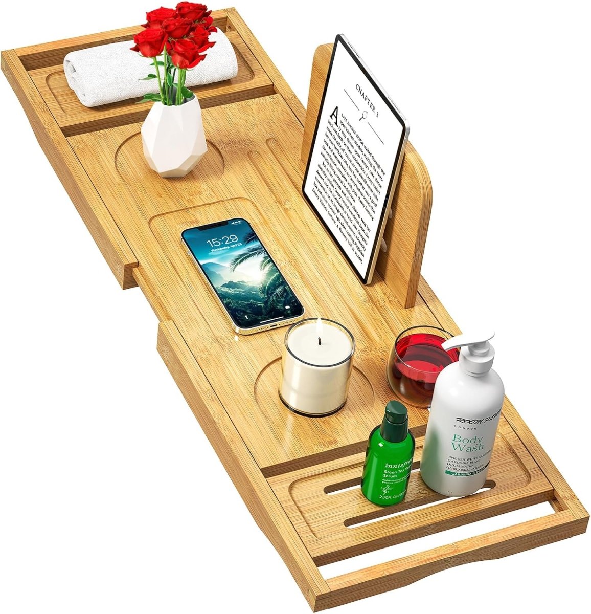 Bathtub Tray Caddy - Bath Tray - Bath Tub Tray Caddy - Bamboo Bath Table Tray for Tub - Expandable Size, Fits Most Tubs - Homesidy.com