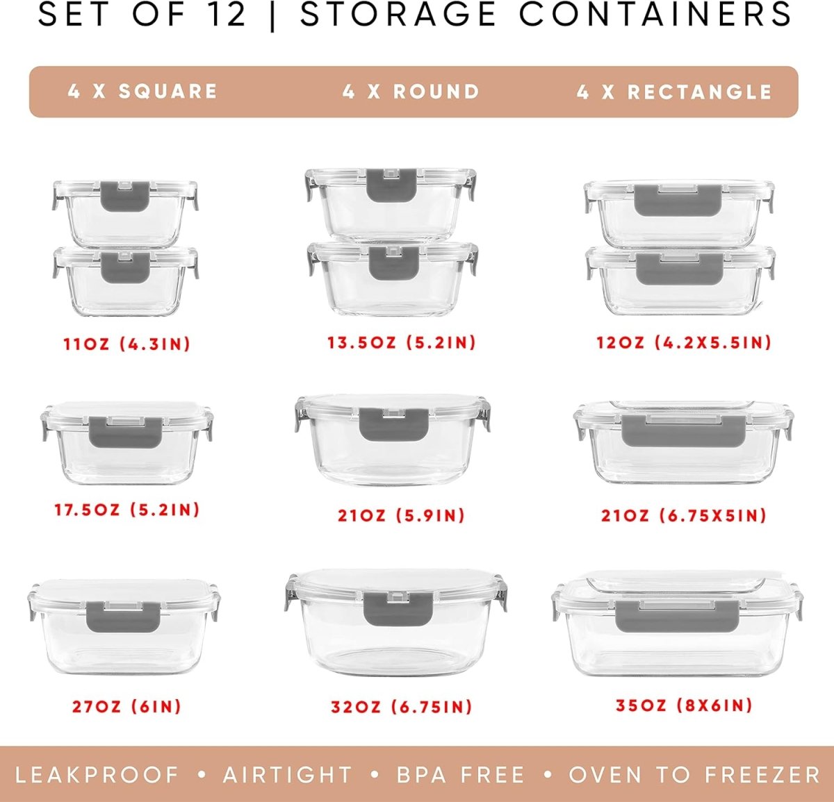 JoyJolt 24pc Borosilicate Glass Storage Containers with Lids | 12 Airtight/Freezer Safe Food Storage Containers for Pantry and Kitchen | Meal Prep Container for Lunch | Glass Tupperware Set - Homesidy.com