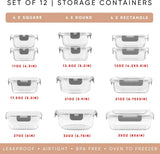 JoyJolt 24pc Borosilicate Glass Storage Containers with Lids | 12 Airtight/Freezer Safe Food Storage Containers for Pantry and Kitchen | Meal Prep Container for Lunch | Glass Tupperware Set - Homesidy.com