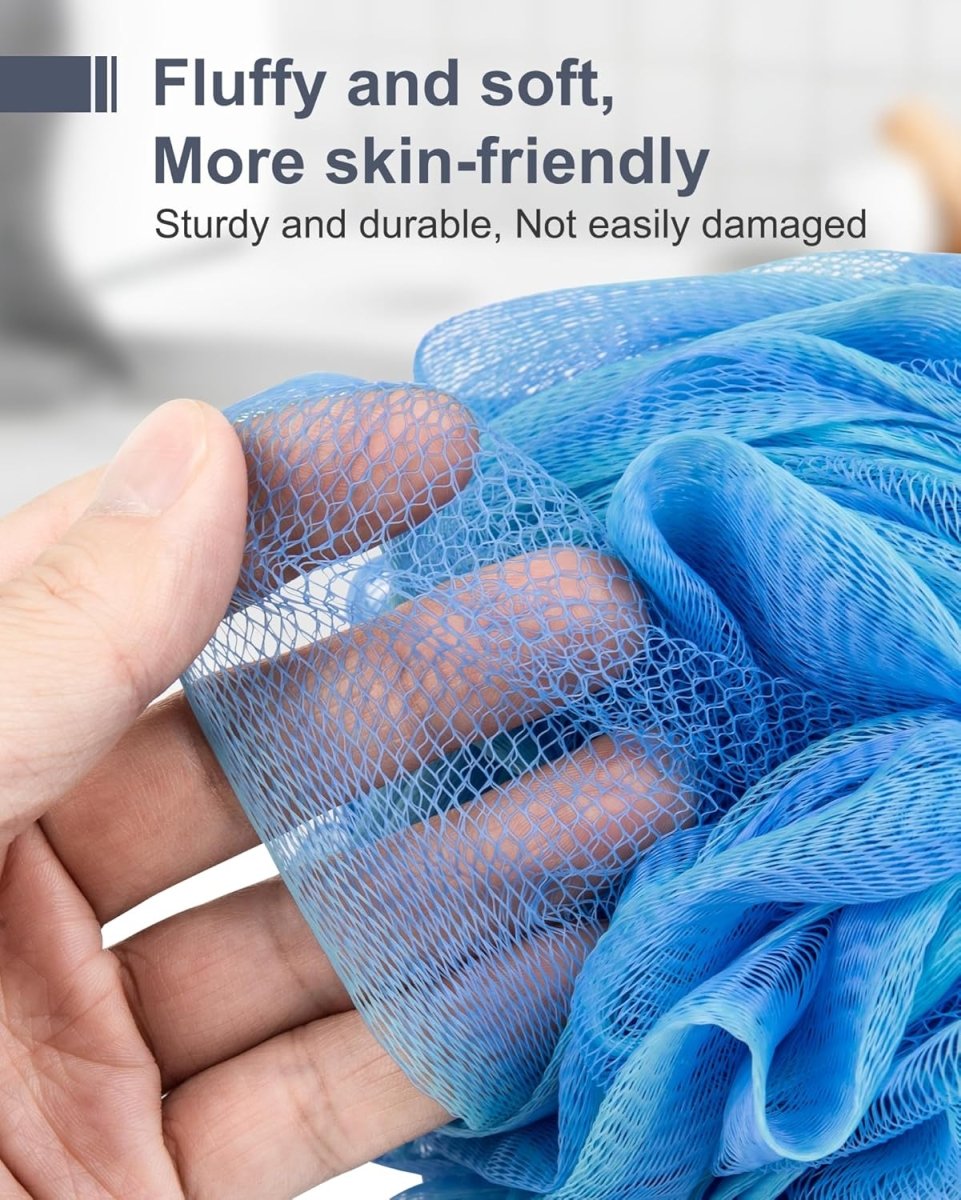 MTDLYICE Loofah Sponge, XXL Large Loofah 100g 4 Pack, Bath Sponge Soft Mesh Shower Loofah for Men, Body Scrub, Shower Pouf Bath Accessories, for Body Wash, Soap (Blue Gray) - Homesidy.com