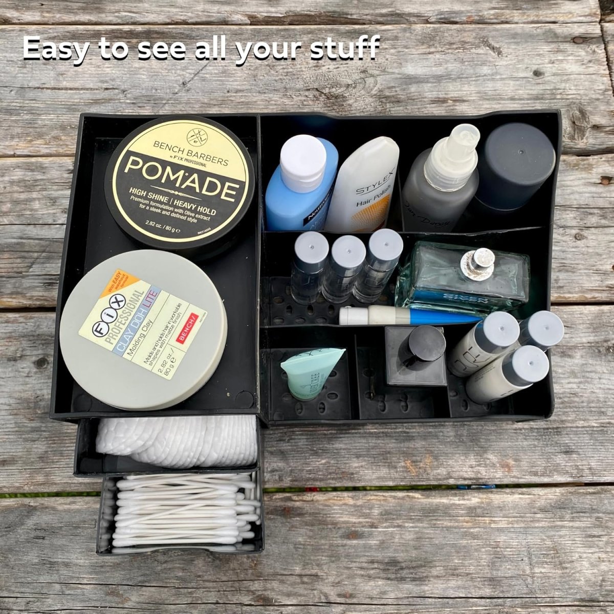 Uncluttered Designs Large Black Vanity Organizer - Countertop Mens Organizer With Drawers for Cologne, Deodorant, Beard, Shaving Lotion, Perfume &amp; Skincare - Perfect for Bathroom &amp; Bedroom Storage - Homesidy.com