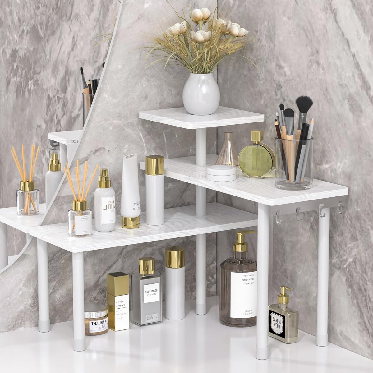 JayRex Countertop Organizer Organization, 3 Tier Moveable Corner Shelf Organizer for Kitchen, Bathroom, Spice Rack, Coffee Area, Over Sink, Dresser Table (Rustic Brown) - Homesidy.com