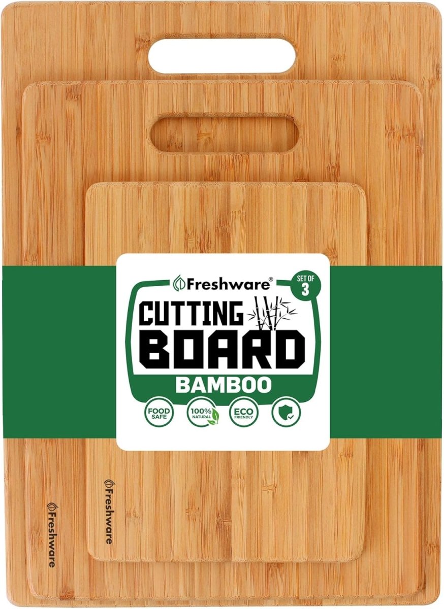 Bamboo Cutting Boards for Kitchen [Set of 3] Wood Cutting Board for Chopping Meat, Vegetables, Fruits, Cheese, Knife Friendly Serving Tray with Handles - Homesidy.com