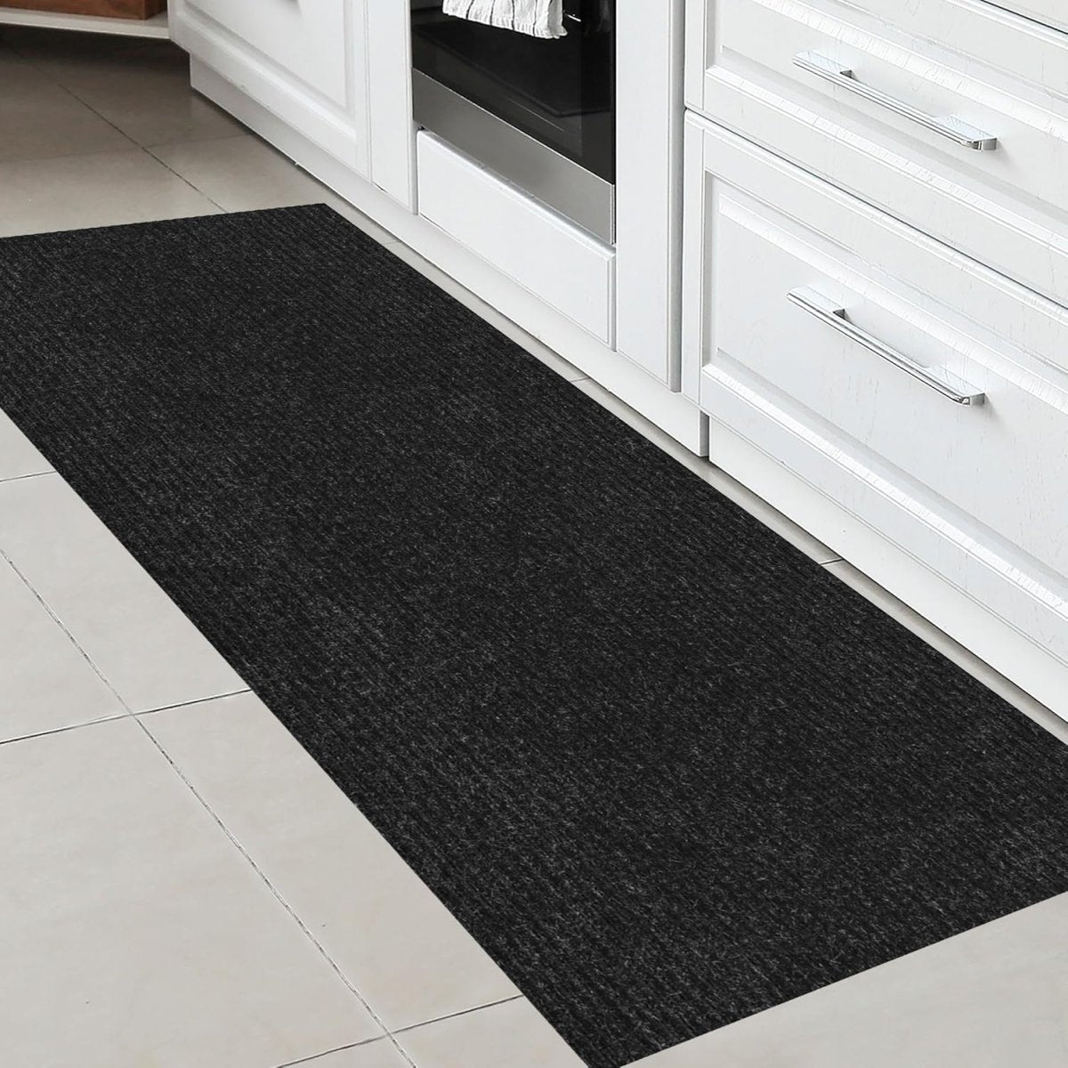 Ottomanson Hallway Runner Rug 2 x 6 Durable Non - Slip Mat with Scraper Pile for Indoor &amp; Outdoor Use - Ideal for Kitchen, Entryway, Patio &amp; Garage - High - Traffic Carpet, Black - Homesidy.com