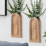 Dnnnii 2 Pack Wooden Wall Vase Set - Brown Finish Modern Farmhouse &amp; Boho Wall Decor for Entryway, Hallway, Bathroom, Living Room, Dining Room, Narrow Spaces - Homesidy.com