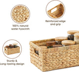Greenatural Water Hyacinth Storage Baskets Set of 2, Handwoven Rectangular Organizer Trays with Wooden Bead Handles, Nested Wicker Bins for Shelf, Bathroom, Kitchen, Office, Natural Decor - Homesidy.com