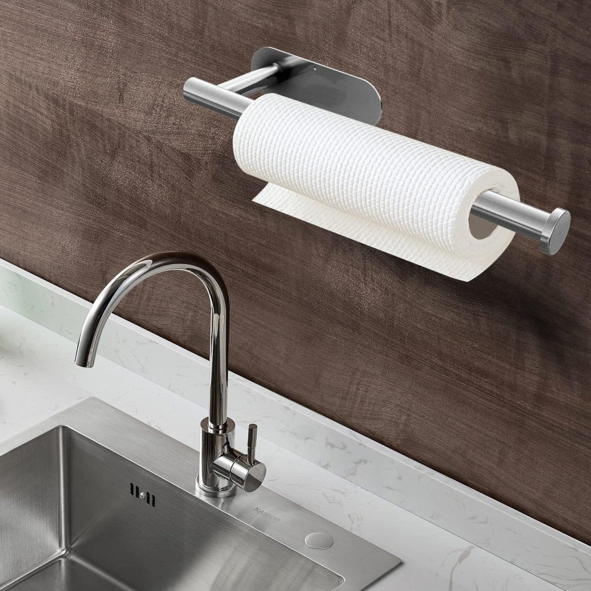 DEKAVA Paper Towel Holder Under Cabinet Wall Mount for Kitchen Towel, Self - Adhesive Bar, Rack, SUS304 Stainless Steel 13 inch (BlackA, 1) - Homesidy.com