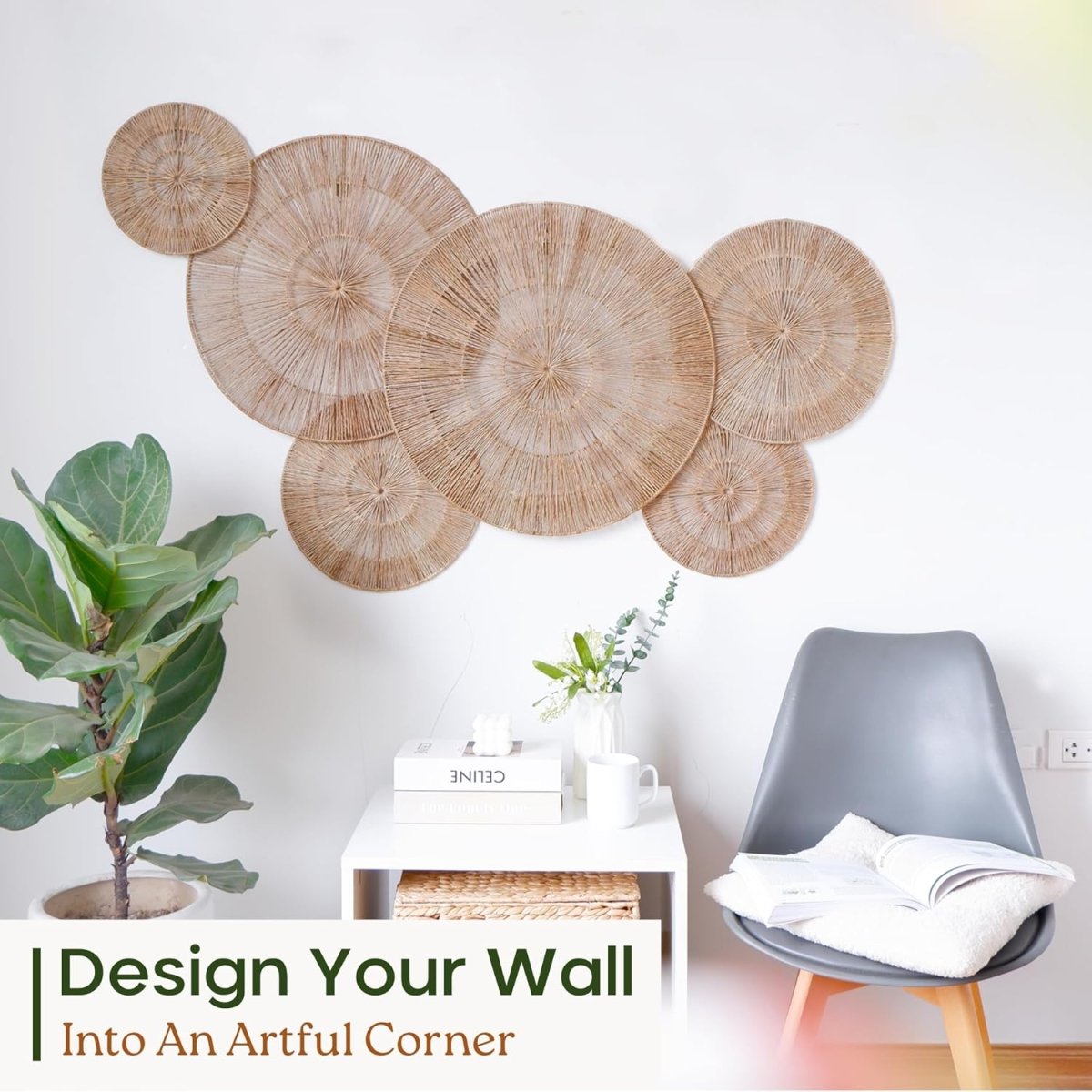 CHI AN HOME Wicker 23 Inch Jute Wall Decor Baskets, Set of 6 Extra Large Woven Jute Wall Plates, 23&34;,21&34;,15&34;,13&34;,12,10&34;, Decorative Baskets for Wall Arts, Wall Hanging for Bedroom, Living Room, Office - Homesidy.com