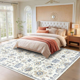 AMADA HOMEFURNISHING 8x10 Washable Area Rug, Low - Profile Large Area Rug with Non - Slip Backing &amp; Durable Edge Binding, Vintage Large Rugs for Living Room, Bedroom, Dinning Room - Homesidy.com