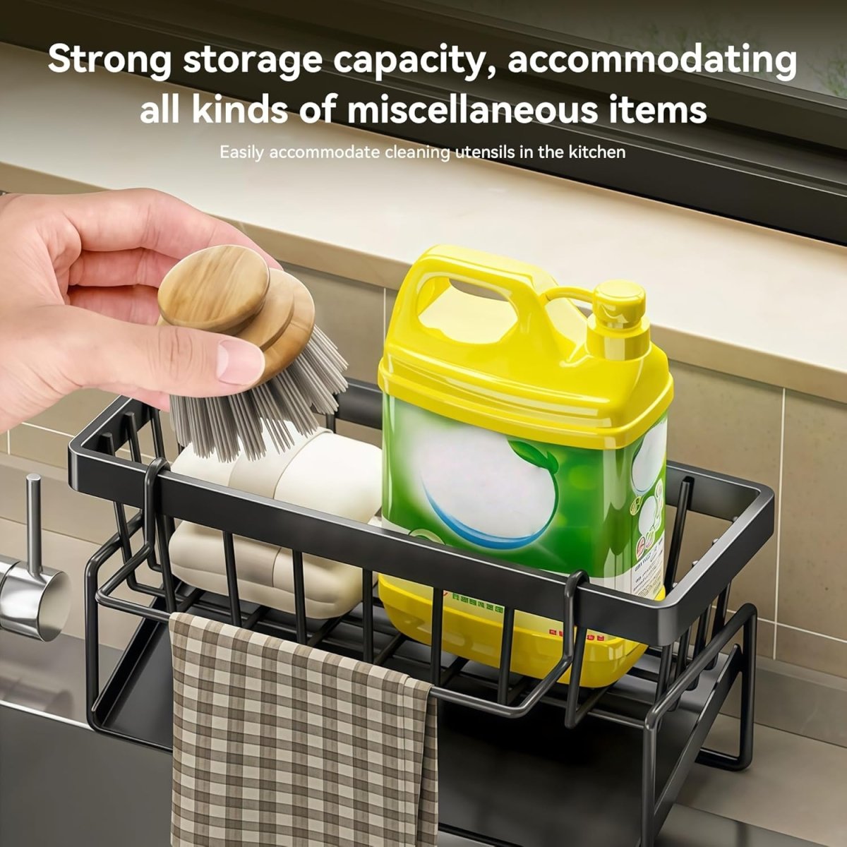 Lotgnimry Sponge Holder for Kitchen, Sink Caddy Organizer Rack for Kitchen Accessories, Soap Dispenser Countertop Organizer Essentials for Home (Black) - Homesidy.com