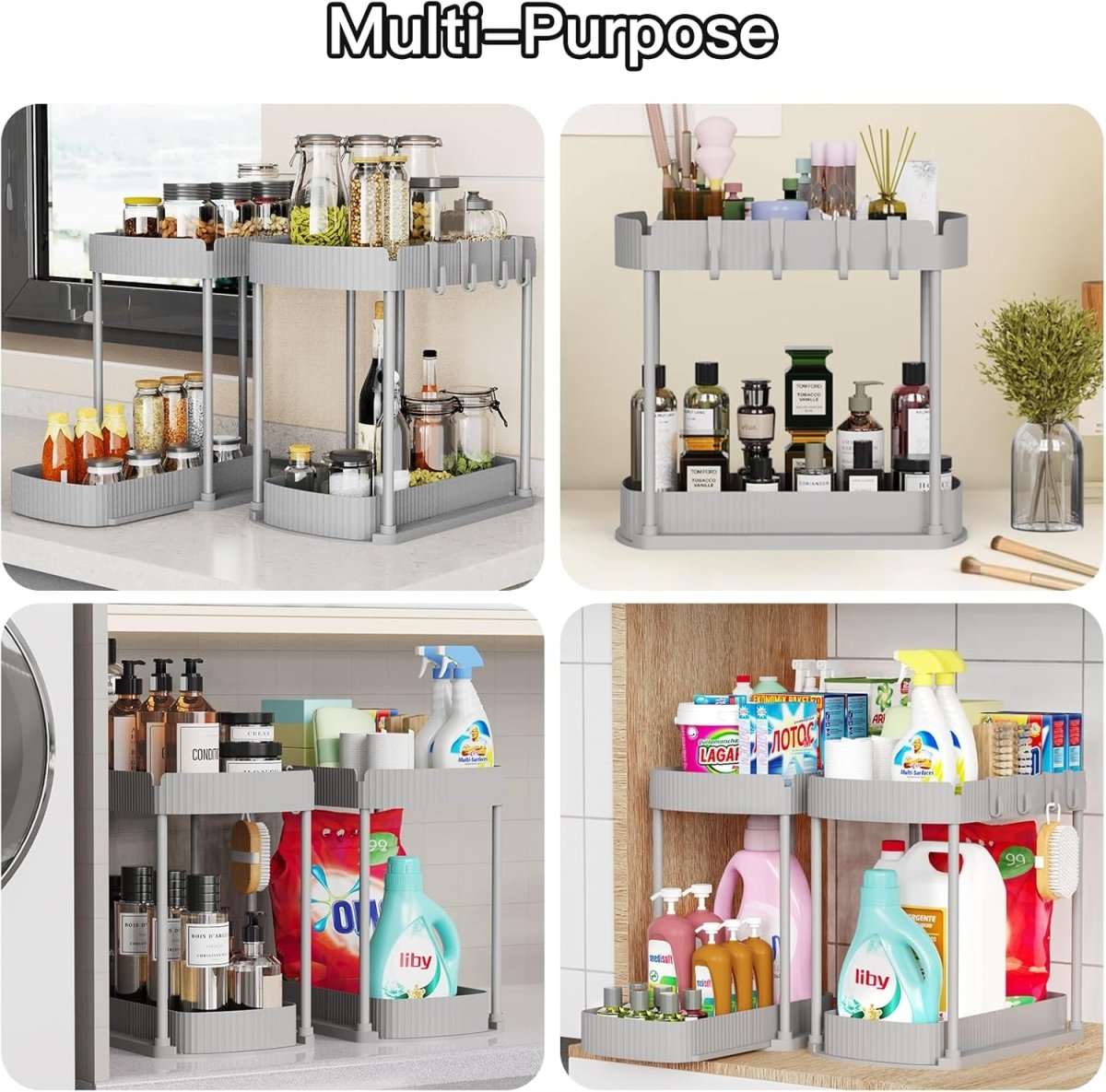 Ukeetap Multi - Purpose Pull - Out Storage Organizers, Under Sink/Cabinet Organizers and Storage for Bathroom &amp; Kitchen, Black, 12.8 Inches, 2 Packs - Homesidy.com