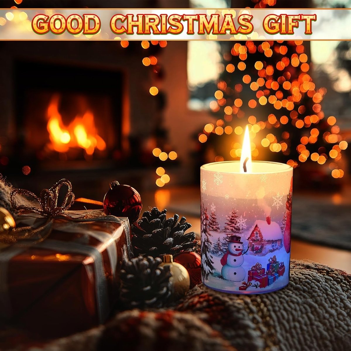 Electricwise Christmas Scented Candle Gift Set for Women, LED Xmas Candles Can Change Into 7 Colors, Winter Candle with 7.6oz Soy Wax Fir Holiday Candles for Christmas Women Gift(Snowman) - Homesidy.com