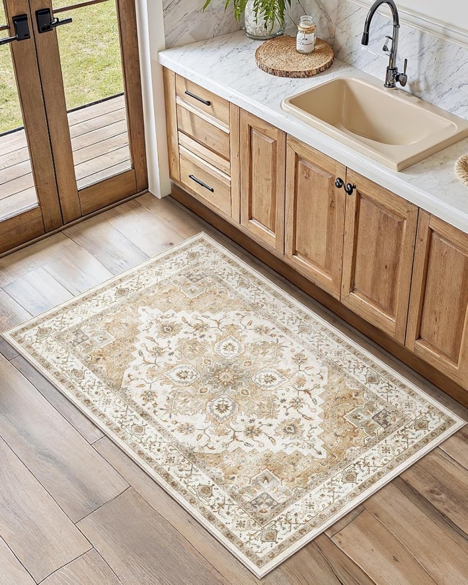 AMADA HOMEFURNISHING 8x10 Washable Area Rug, Low - Profile Large Area Rug with Non - Slip Backing &amp; Durable Edge Binding, Vintage Large Rugs for Living Room, Bedroom, Dinning Room - Homesidy.com