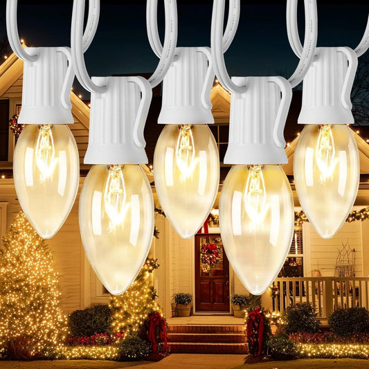 Vintage C9 Christmas Lights Outdoor, 50 FT C9 String Lights with 50 Clear Bulbs, Waterproof Christmas Tree Light for Outdoor Indoor Xmas Roofline Backyard Garden Patio Home Holiday Decor, Green Wire - Homesidy.com