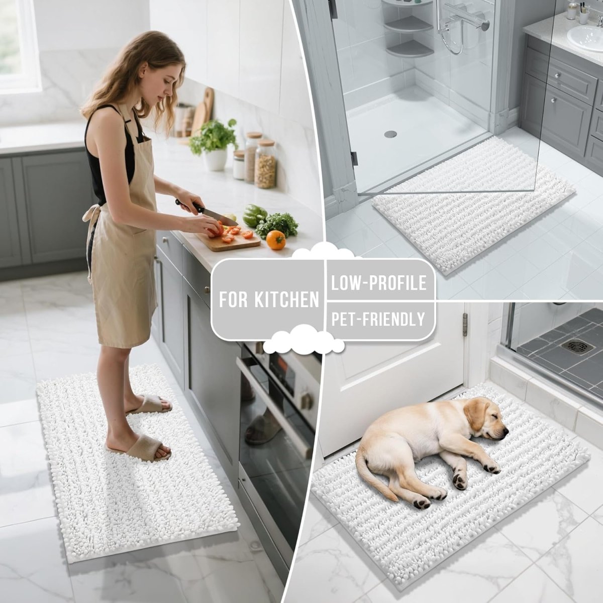 Yimobra Bathroom Rugs Non Slip Washable - Ultra Soft Absorbent Chenille Bath Mat, Quick Dry Shaggy Floor Carpet for Tub Shower, Gray Home Decor Accessories, 24x17 Inch - Homesidy.com