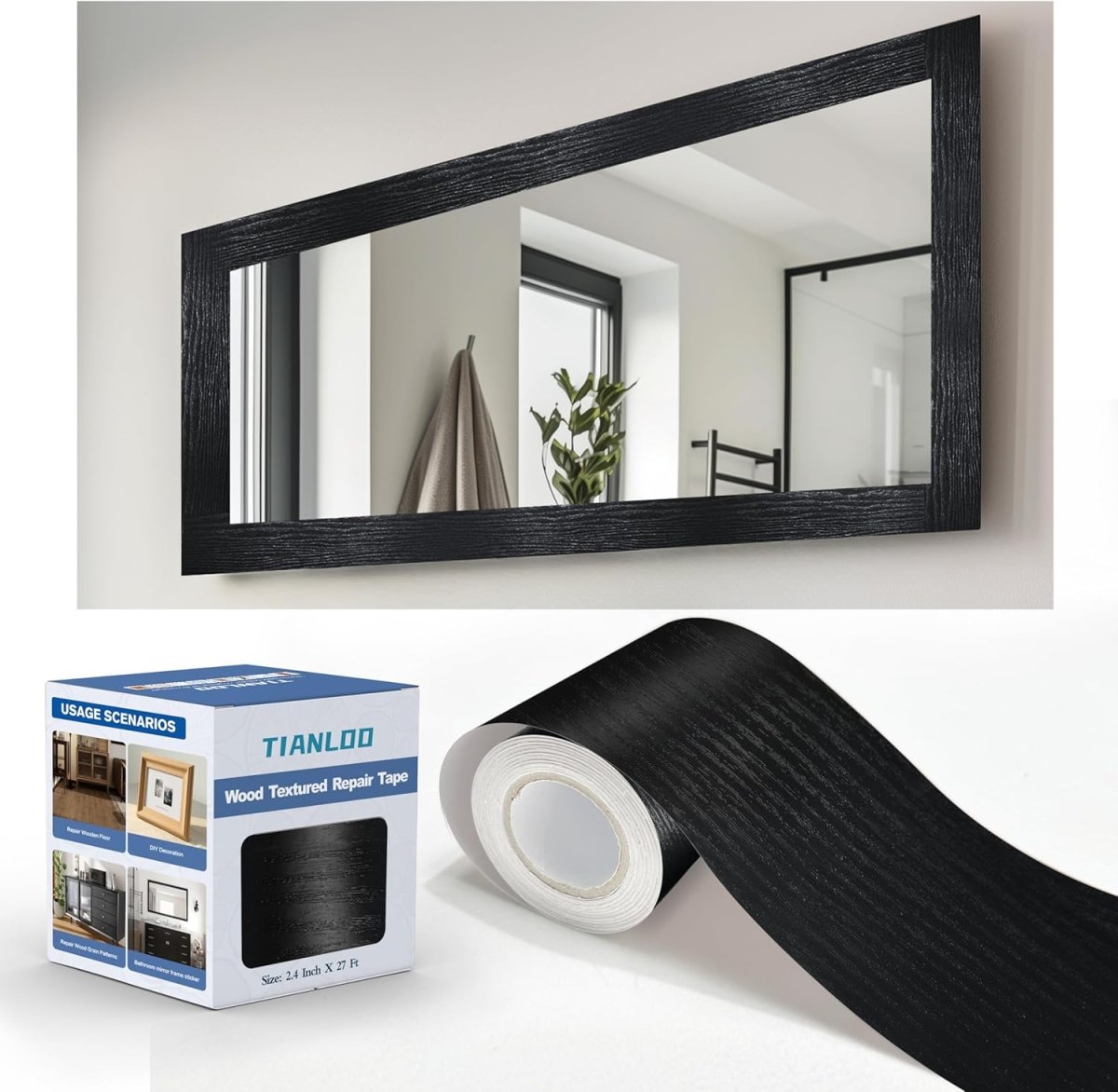 TIANLDD 27 FT Wood Grain Wallpaper Border, Removable Waterproof Mirror Border Peel and Stick,Bathroom Mirror Frame Border.(Black) - Homesidy.com
