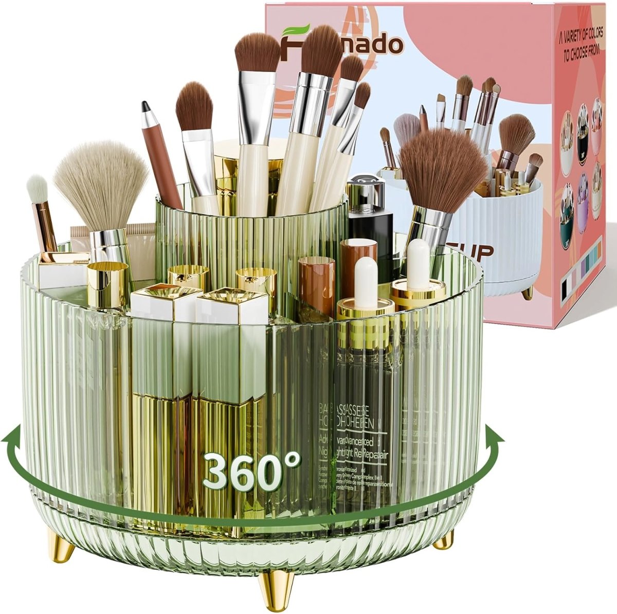 fanado 360° Rotate Makeup Brush Holder Organizer, Makeup Organizers Countertop, Makeup organization and Skincare Storage for Vanity, Desktop, Bathroom (White) - Homesidy.com
