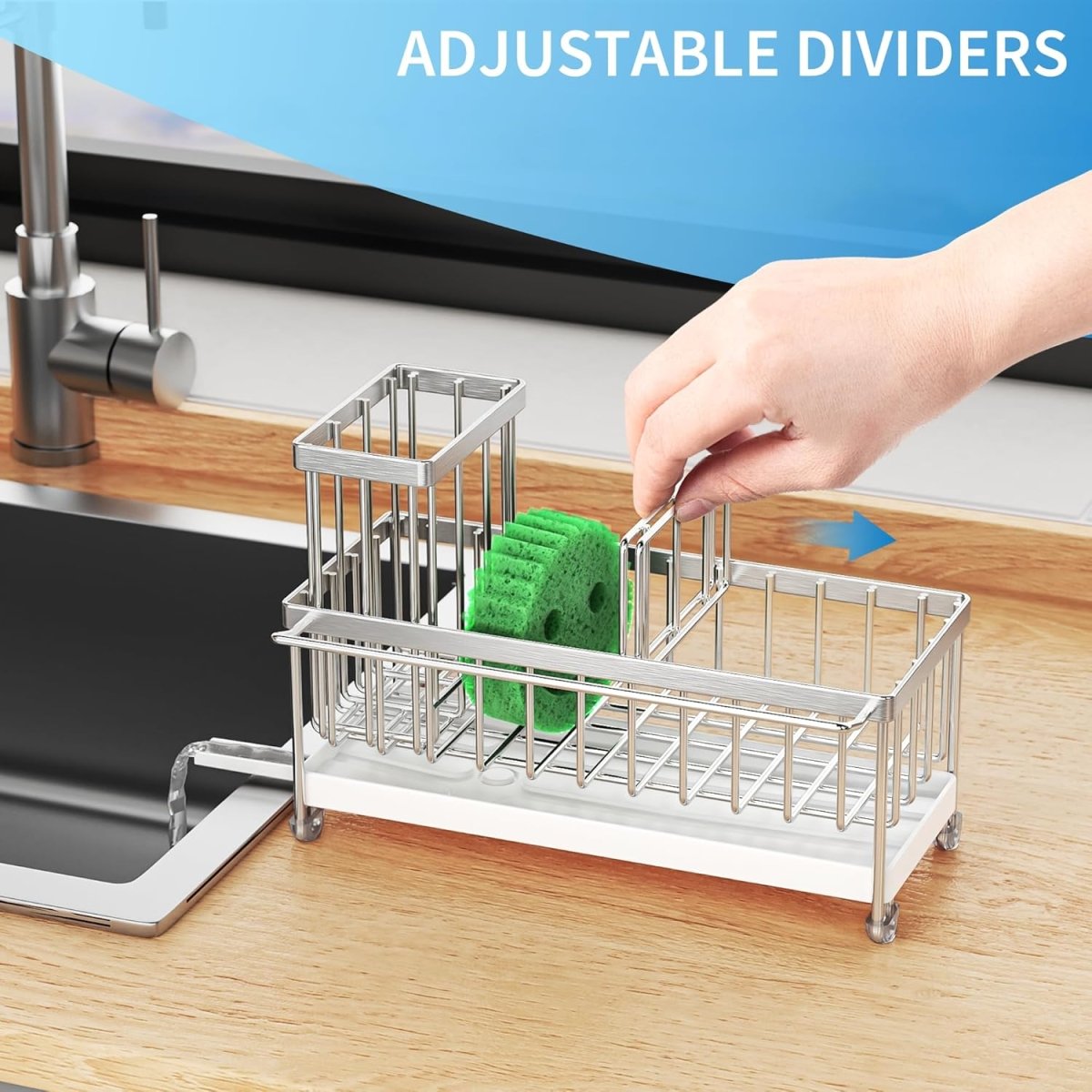 Cisily Black Sponge Holder for Kitchen Sink, Sink Caddy Organizer with High Brush Holder, Kitchen Countertop Organizers and Storage Essentials, Rustproof 304 Stainless Steel, Soap Dispenser Organize - Homesidy.com