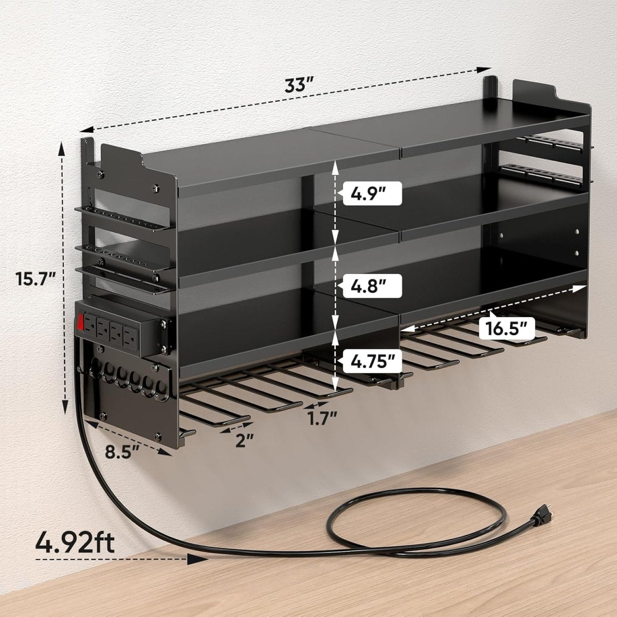 POKIPO Large Power Tool Organizer Wall Mount with Charging Station,4 Layer Heavy Duty Metal Tool Storage Rack Loads 600lbs with 8 Cordless Drill Holder,Battery Utility Rack Loads with 4 Power Strip - Homesidy.com