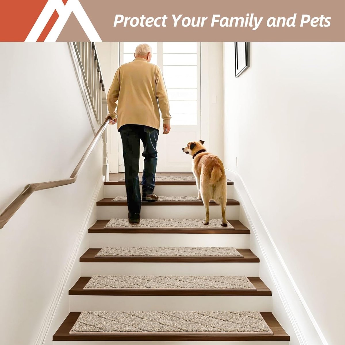 COSY HOMEER Edging Stair Treads Non - Slip Carpet Mat 28inX9in Indoor Stair Runners for Wooden Steps, Edging Stair Rugs for Kids and Dogs, 100% Polyester TPE Backing (15pc, Beige) - Homesidy.com