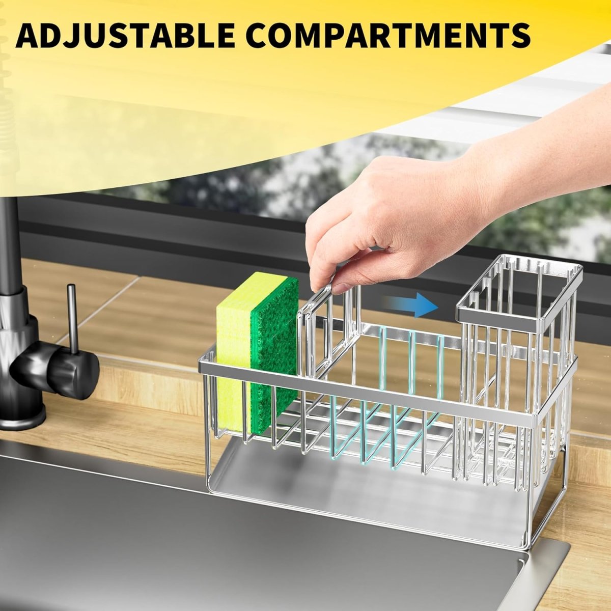 Cisily Kitchen Sink Caddy Organzier with High Brush Holder, Sponge Holder for Sink, 304 Rustproof Stainless, Kitchen Countertop Soap Dispenser Organizer, Kitchen Decor and Accessories - Homesidy.com