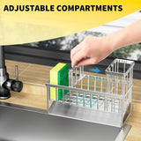 Cisily Kitchen Sink Caddy Organzier with High Brush Holder, Sponge Holder for Sink, 304 Rustproof Stainless, Kitchen Countertop Soap Dispenser Organizer, Kitchen Decor and Accessories - Homesidy.com