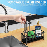 Cisily Black Sponge Holder for Kitchen Sink, Sink Caddy Organizer with High Brush Holder, Kitchen Countertop Organizers and Storage Essentials, Rustproof 304 Stainless Steel, Soap Dispenser Organize - Homesidy.com