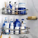 OMAIRA 3 - Pack Shower Caddy with Soap Holder, Adhesive Rustproof No - drill Strudy Loading Inside Shower Organizer Shelves Rack Storage Bathroom Organization for Smooth Wall Glass Tile, Black (Large) - Homesidy.com
