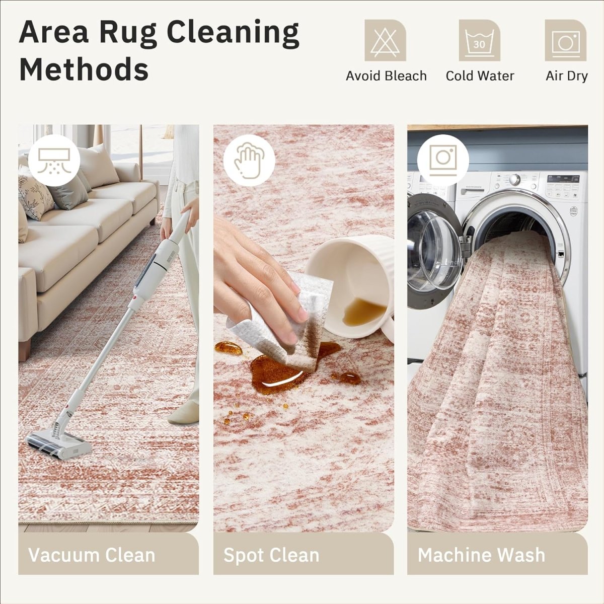 Soalmost Washable Area Rug 8x10, Large Soft Rugs for Living Room Vintage Beige Carpet 8x10 Area Rugs for Bedroom Dining Room Non - Slip Stain Resistant Under Table Rug - Homesidy.com